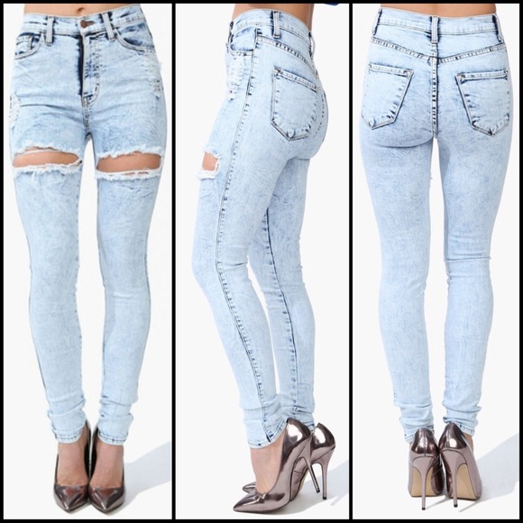 Slasher High Waisted Acid Washed Skinny Jeans