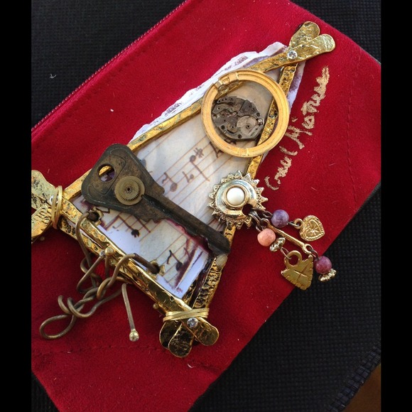 Faux suede wristlet with brass accents 7" wide - Picture 2 of 2