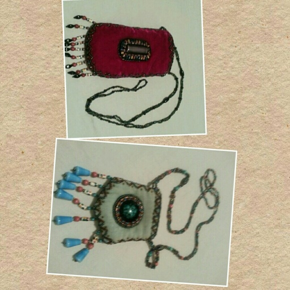 Large & Small Beaded Vintage Velvet Pouch Set