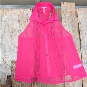 Sheer Hot Pink Sleeveless Top