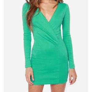 Sexy sea green long sleeve mini dress