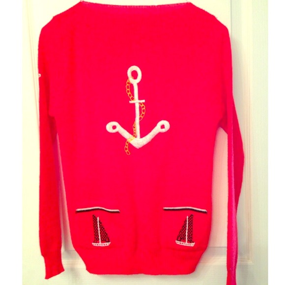 Vintage bright orange Sailor Sweater Nautical Sm