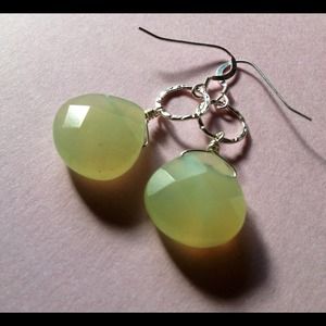SS New jade earrings on SS hammered hoops