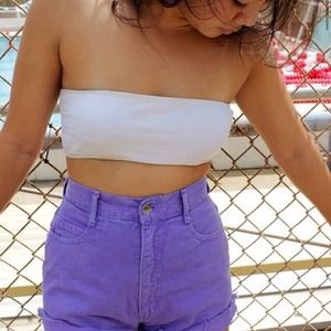 Purple denim high-waisted shorts