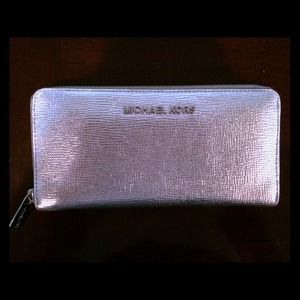 Silver Michael Kors Clutch Zip Around Wallet