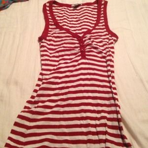 Red & White Striped Button Tank