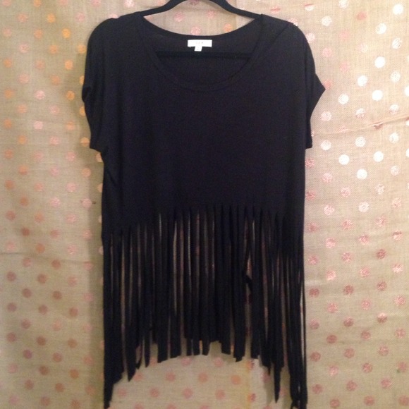 Black oversized fringe top