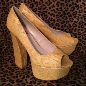 Yellow Platform Peep-Toe Heels
