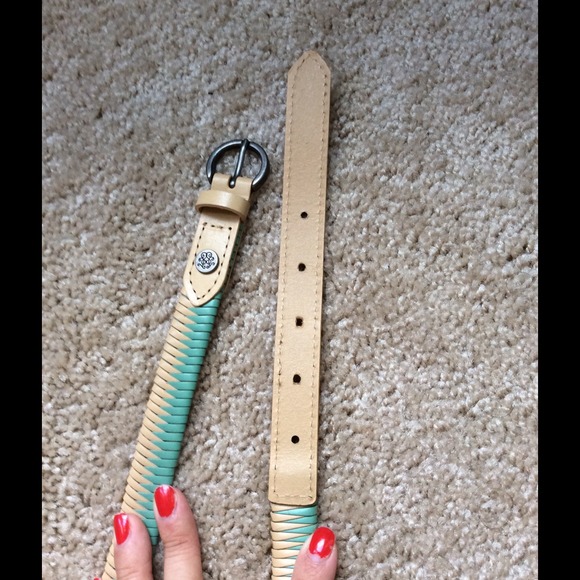 Tan and Sea Green Patterned Belt - Picture 1 of 3