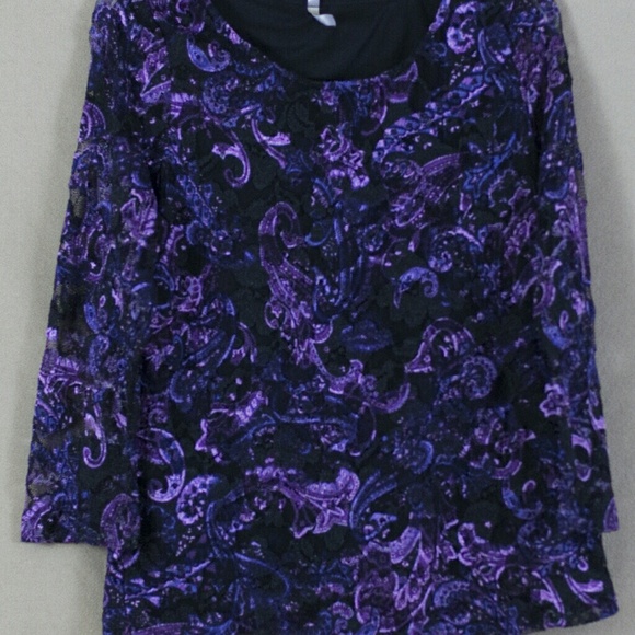 White Stag Purple Blue & Black Lace Top, XLarge