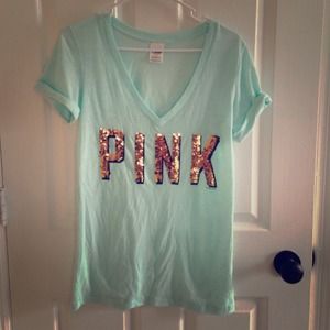 Teal sequin tshirt by PINK