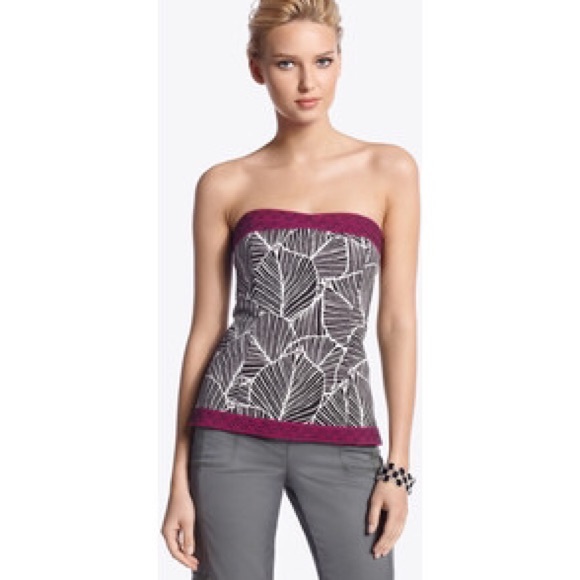 White House Black Market WHBM Palm Leaf Bustier Pink Black White