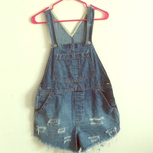 Dark acid washed overalls