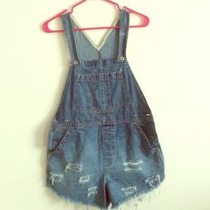 Dark acid washed overalls