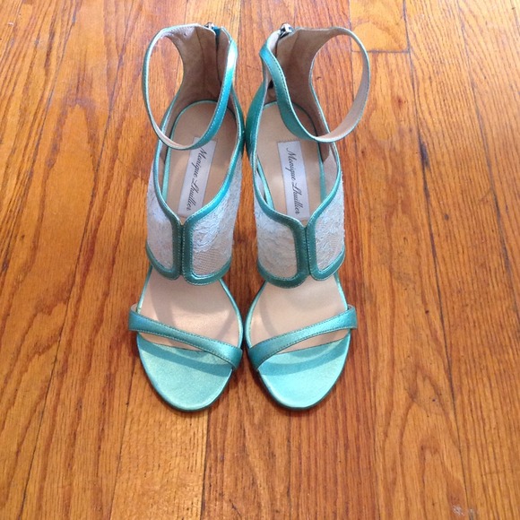 *SOLD* Monique Lhuilier Aqua Leather and Lace