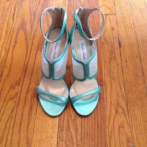 *SOLD* Monique Lhuilier Aqua Leather and Lace