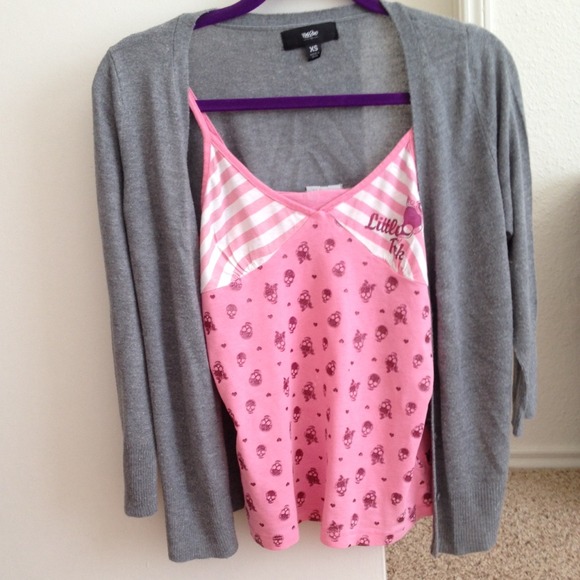 (pink top and gray cardigan top - Picture 1 of 4