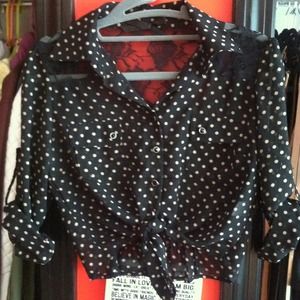 Black and Tan Polka Dot Crop