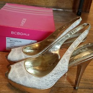BCBG Generation gold and crocodile sling back