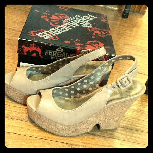 Fergalicious mocha patent cork wedges