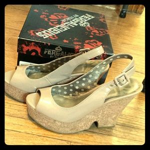 Fergalicious mocha patent cork wedges