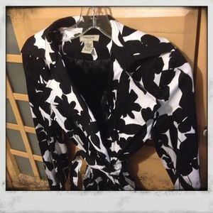 Black and white floral trench