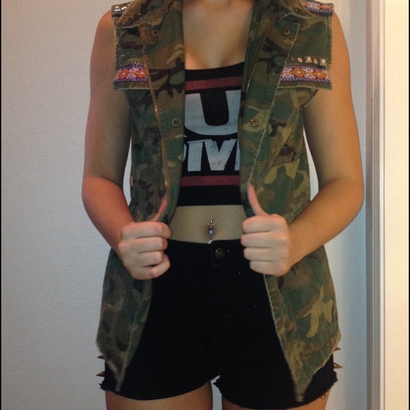 Urban Outfitters Jackets & Blazers - Camo vest with stud and embroidery details