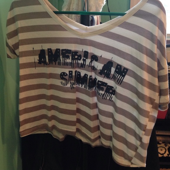 American Summer brown and white striped shirt