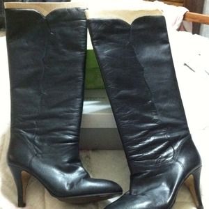 Black leather 9West boots