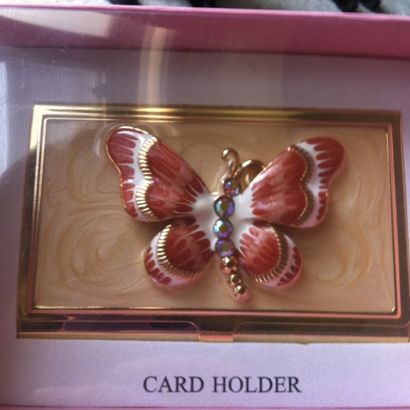 Beige butterfly business card holder