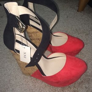 Red wedge shoes
