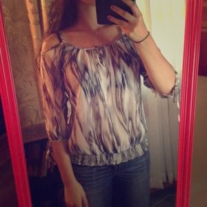 Backwhite blue gray blouse, silver running through