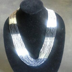 SOLD - Gray black and silver statement necklace
