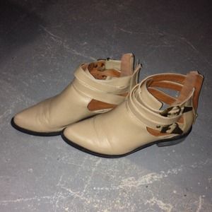 Shoe Republic Tan Cutout Buckle Booties