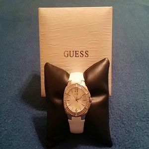 GUESS White Genuine Leather and Gem Accents