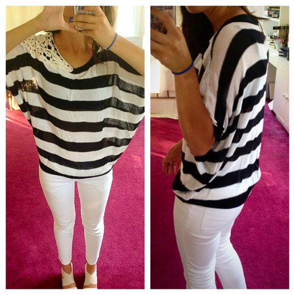 Embroidered Shoulder Striped Knit Top - Picture 2 of 2