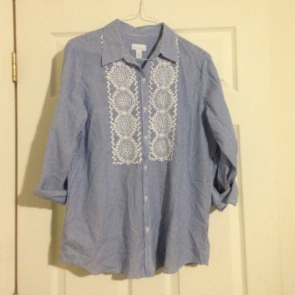 Blue and white striped blouse