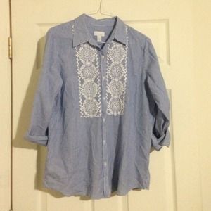 Blue and white striped blouse