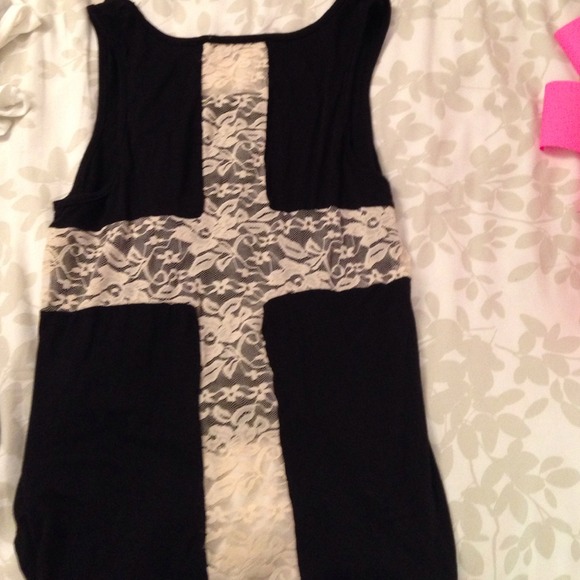 Black Tank with Lace Cutout of a cross