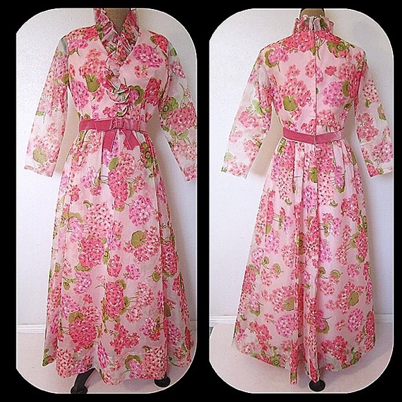Miss Elliette pink floral chiffon garden tea dress - Picture 2 of 4