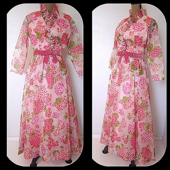 Miss Elliette pink floral chiffon garden tea dress - Picture 3 of 4