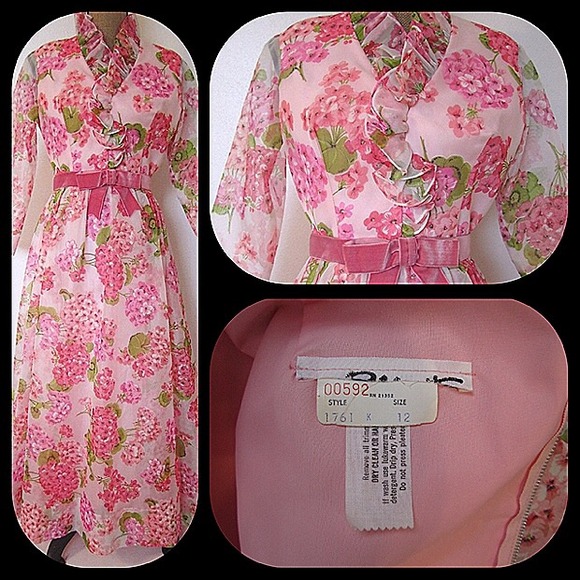 Miss Elliette pink floral chiffon garden tea dress - Picture 4 of 4