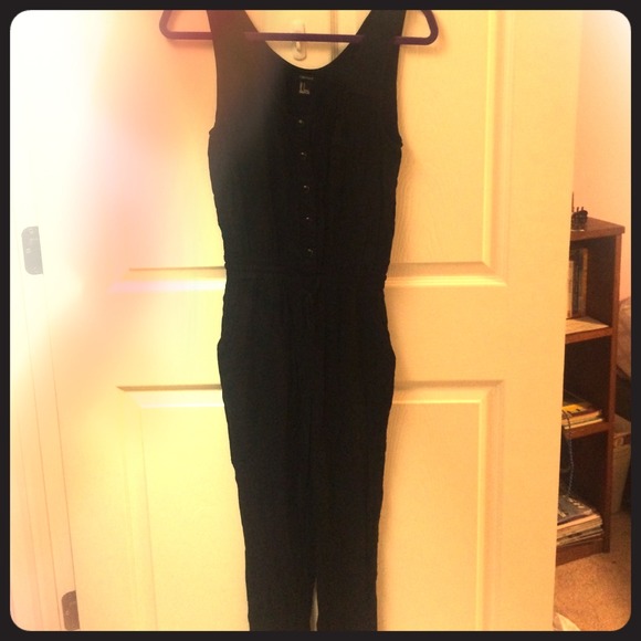 Black full length romper with pockets