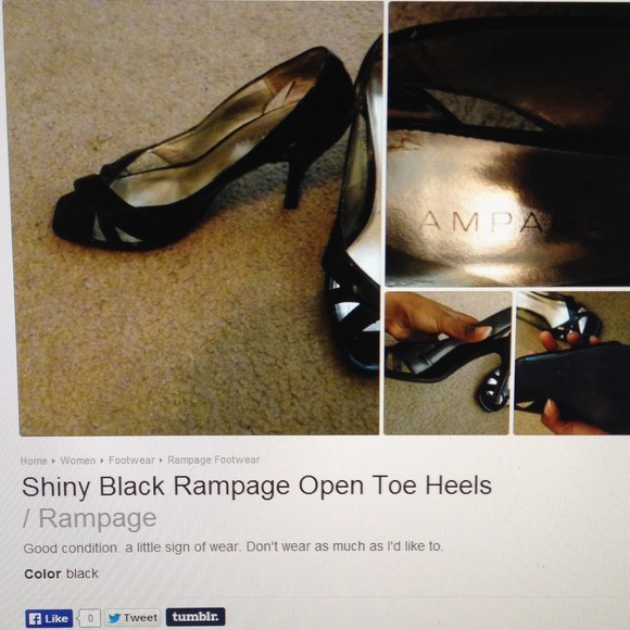 Shiny black rampage open toe heels