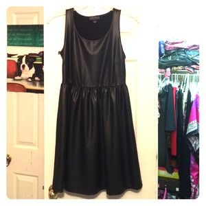 Black Faux Leather Skater Dress