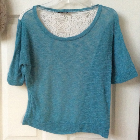 Teal lace back top