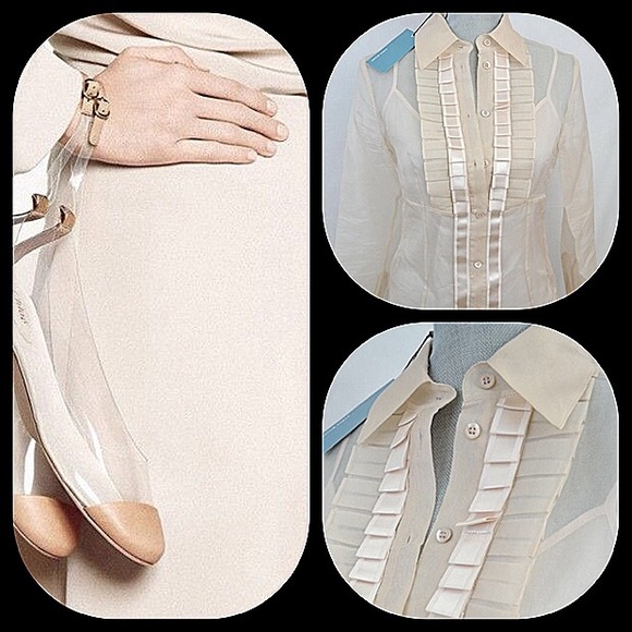Karen Millen Tops - Karen Millen silk beige blouse French cuffs