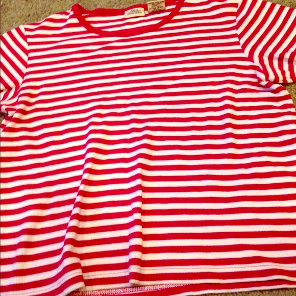 Red and white striped shirt.