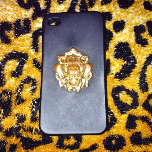 Black silicone gold lion head iphone 4 case