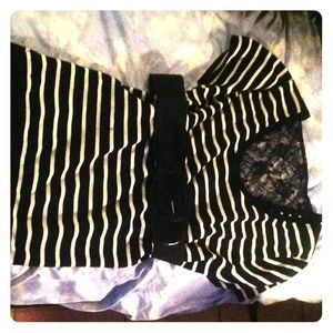 Black & white striped sweater top with cap sleeves